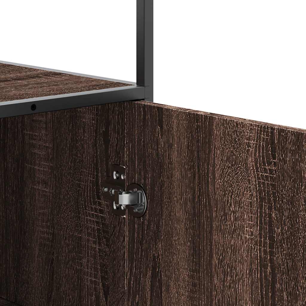 Hoge kast 68x35x139 cm bewerkt hout en metaal bruin eikenkleur is nu te koop bij PeponiXL, paradijselijk wonen!