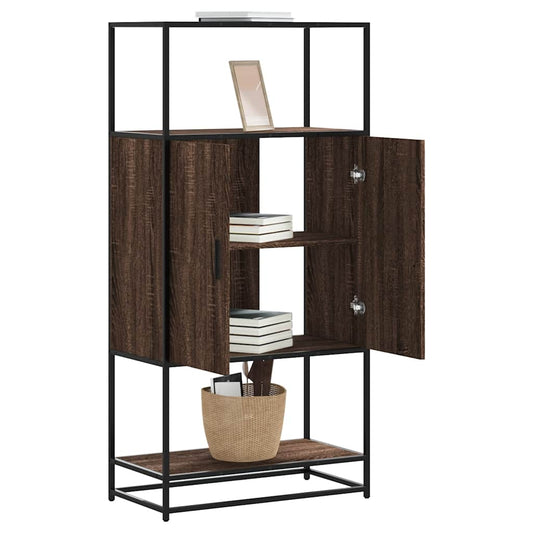 Hoge kast 68x35x139 cm bewerkt hout en metaal bruin eikenkleur is nu te koop bij PeponiXL, paradijselijk wonen!