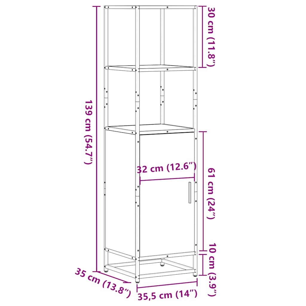 Hoge kast 35,5x35x139 cm bewerkt hout en metaal gerookt eiken is nu te koop bij PeponiXL, paradijselijk wonen!