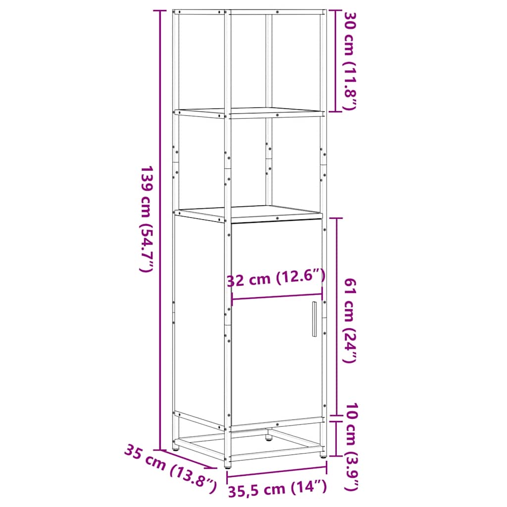 Hoge kast 35,5x35x139 cm bewerkt hout en metaal bruin eiken is nu te koop bij PeponiXL, paradijselijk wonen!