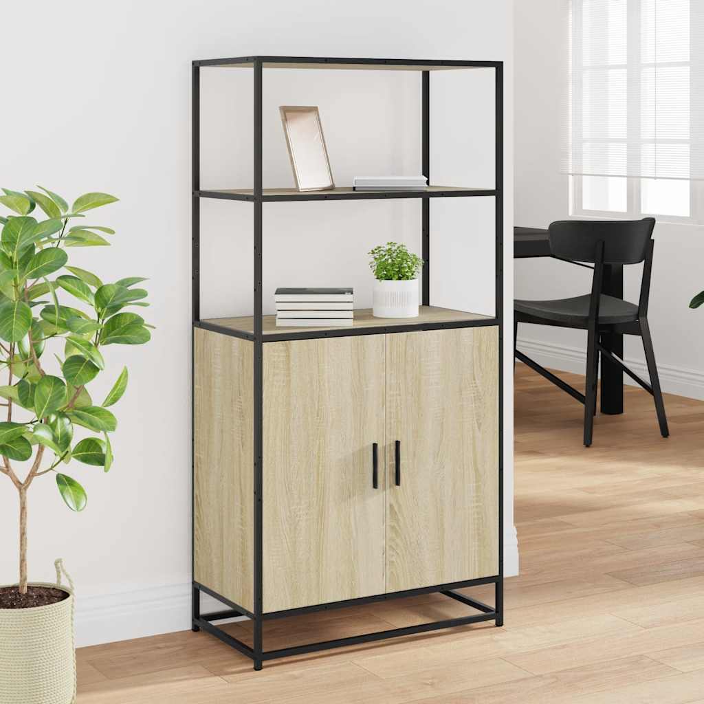 Hoge kast 68x35x139 cm bewerkt hout en metaal zwart is nu te koop bij PeponiXL, paradijselijk wonen!