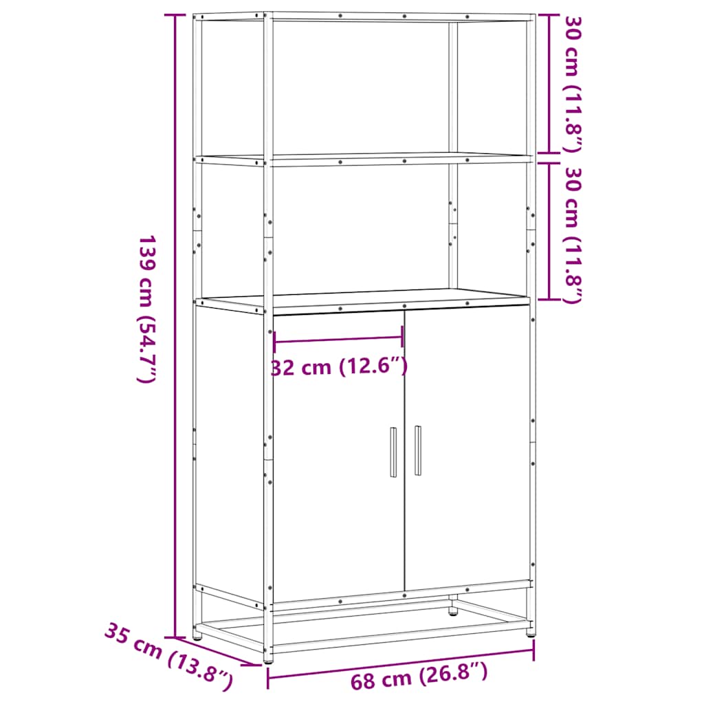 Hoge kast 68x35x139 cm bewerkt hout en metaal zwart is nu te koop bij PeponiXL, paradijselijk wonen!