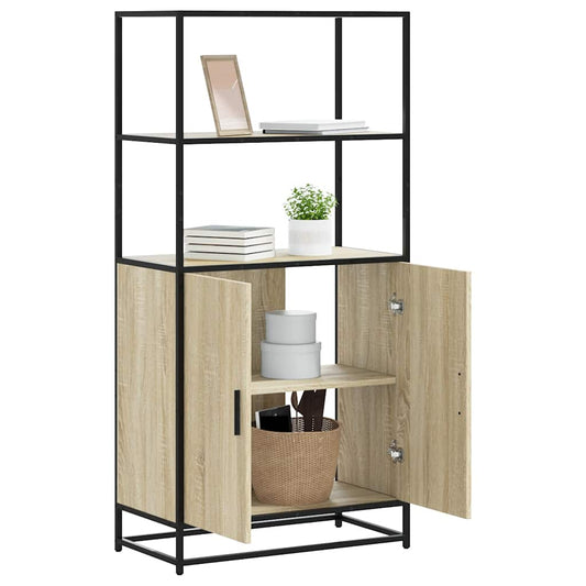 Hoge kast 68x35x139 cm bewerkt hout en metaal zwart is nu te koop bij PeponiXL, paradijselijk wonen!