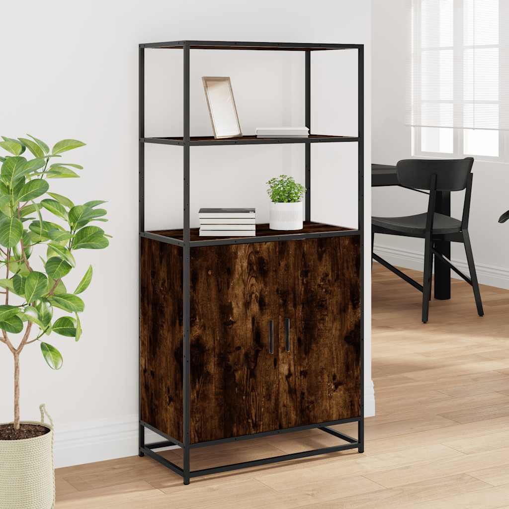 Hoge kast 68x35x139cm bewerkt hout en metaal gerookt eikenkleur is nu te koop bij PeponiXL, paradijselijk wonen!