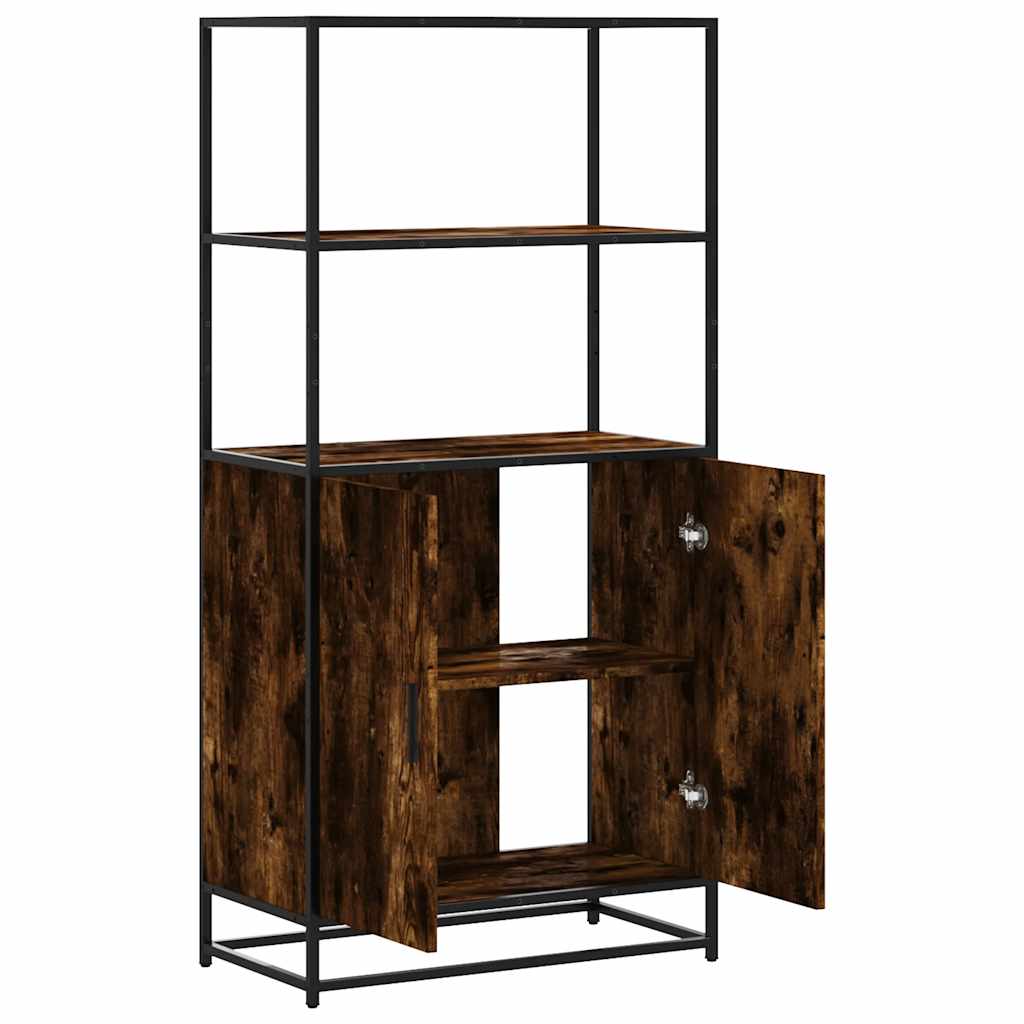 Hoge kast 68x35x139cm bewerkt hout en metaal gerookt eikenkleur is nu te koop bij PeponiXL, paradijselijk wonen!