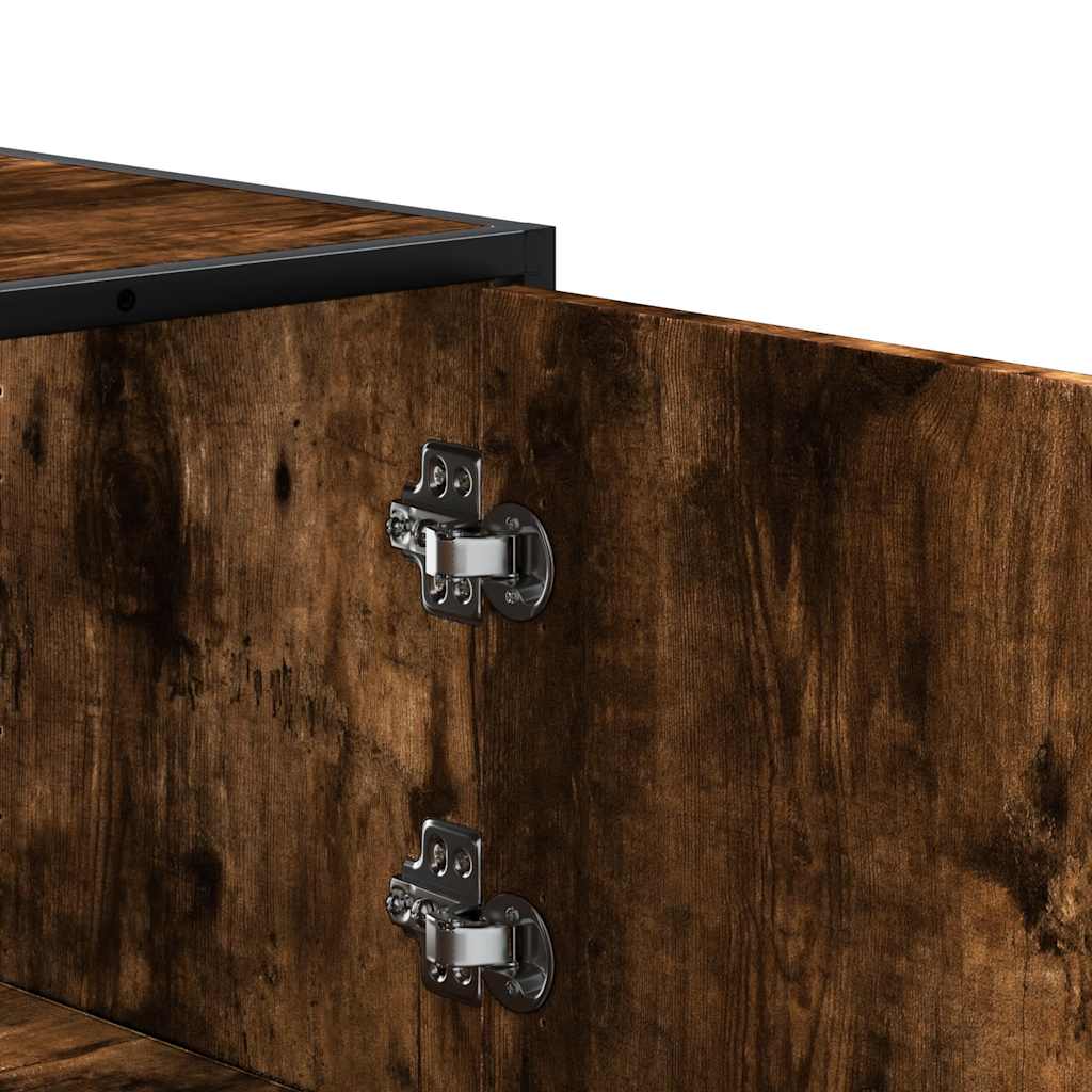 Hoge kast 68x35x139cm bewerkt hout en metaal gerookt eikenkleur is nu te koop bij PeponiXL, paradijselijk wonen!