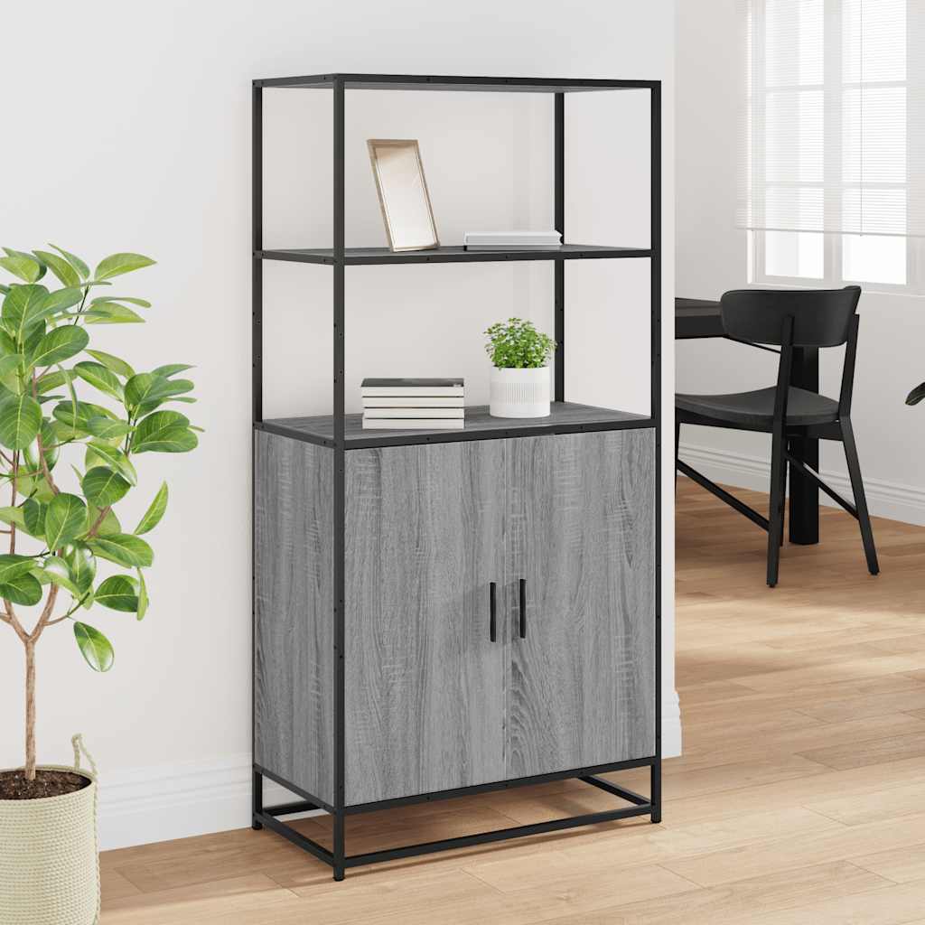 Hoge kast 68x35x139cm bewerkt hout en metaal grijs sonoma eiken is nu te koop bij PeponiXL, paradijselijk wonen!