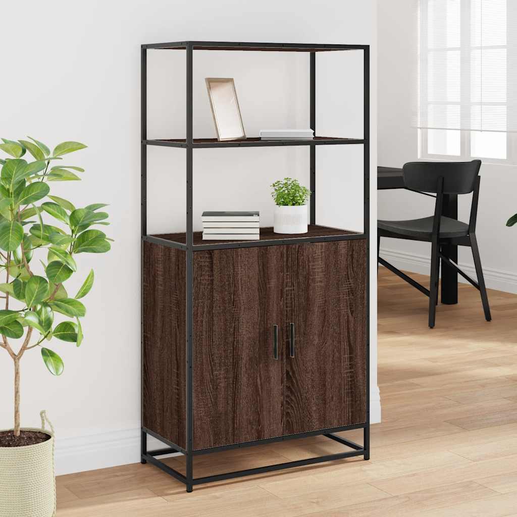 Hoge kast 68x35x139 cm bewerkt hout en metaal bruin eikenkleur is nu te koop bij PeponiXL, paradijselijk wonen!