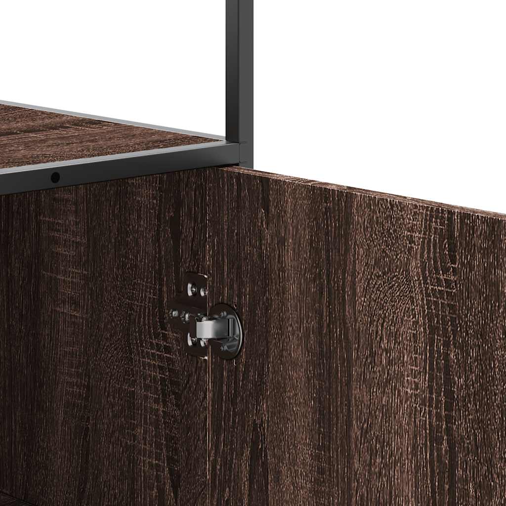 Hoge kast 68x35x139 cm bewerkt hout en metaal bruin eikenkleur is nu te koop bij PeponiXL, paradijselijk wonen!