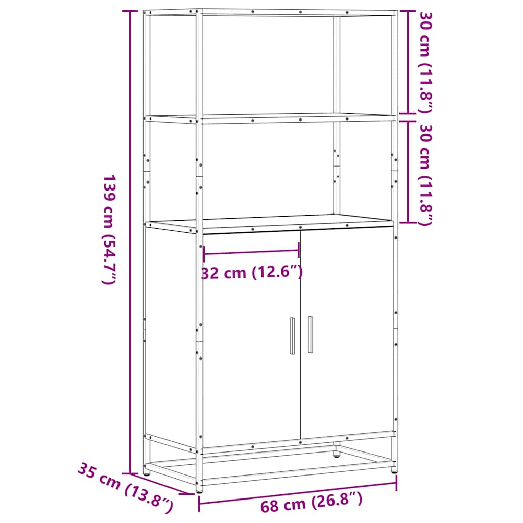 Hoge kast 68x35x139 cm bewerkt hout en metaal bruin eikenkleur is nu te koop bij PeponiXL, paradijselijk wonen!