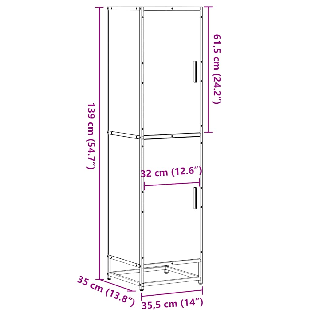 Hoge kast 35,5x35x139 cm bewerkt hout en metaal bruin eiken is nu te koop bij PeponiXL, paradijselijk wonen!