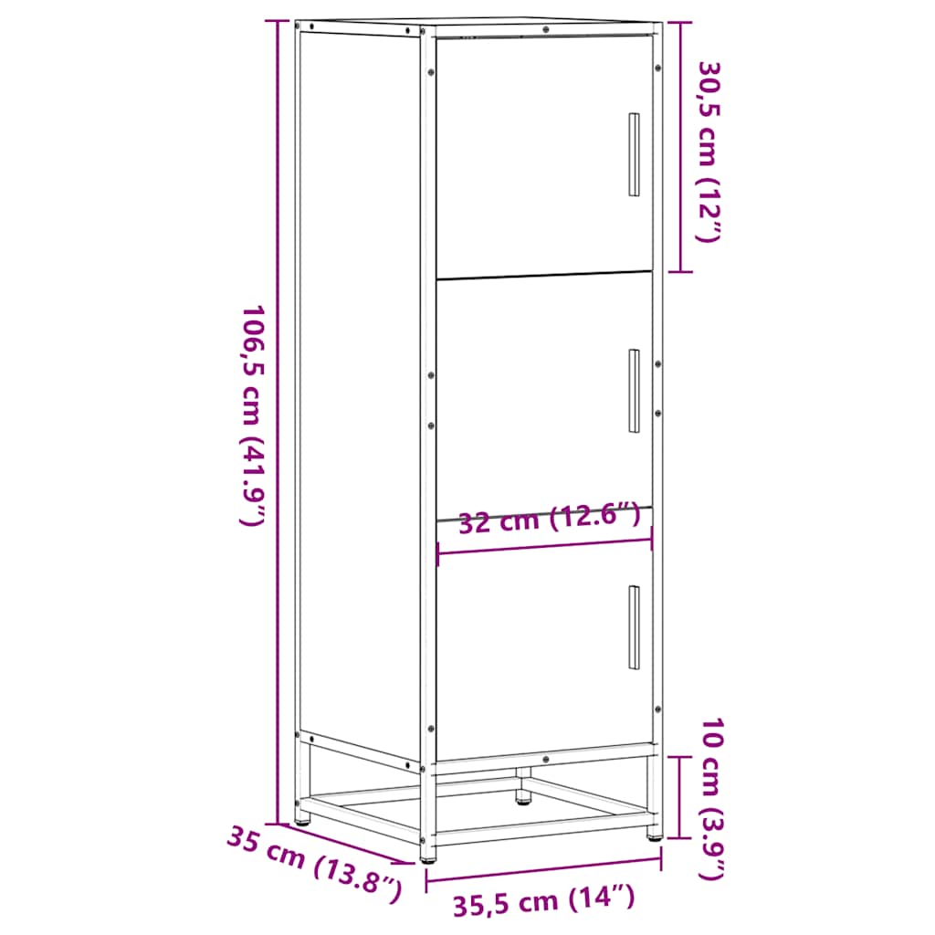 Hoge kast 35,5x35x106,5 cm bewerkt hout en metaal gerookt eiken is nu te koop bij PeponiXL, paradijselijk wonen!