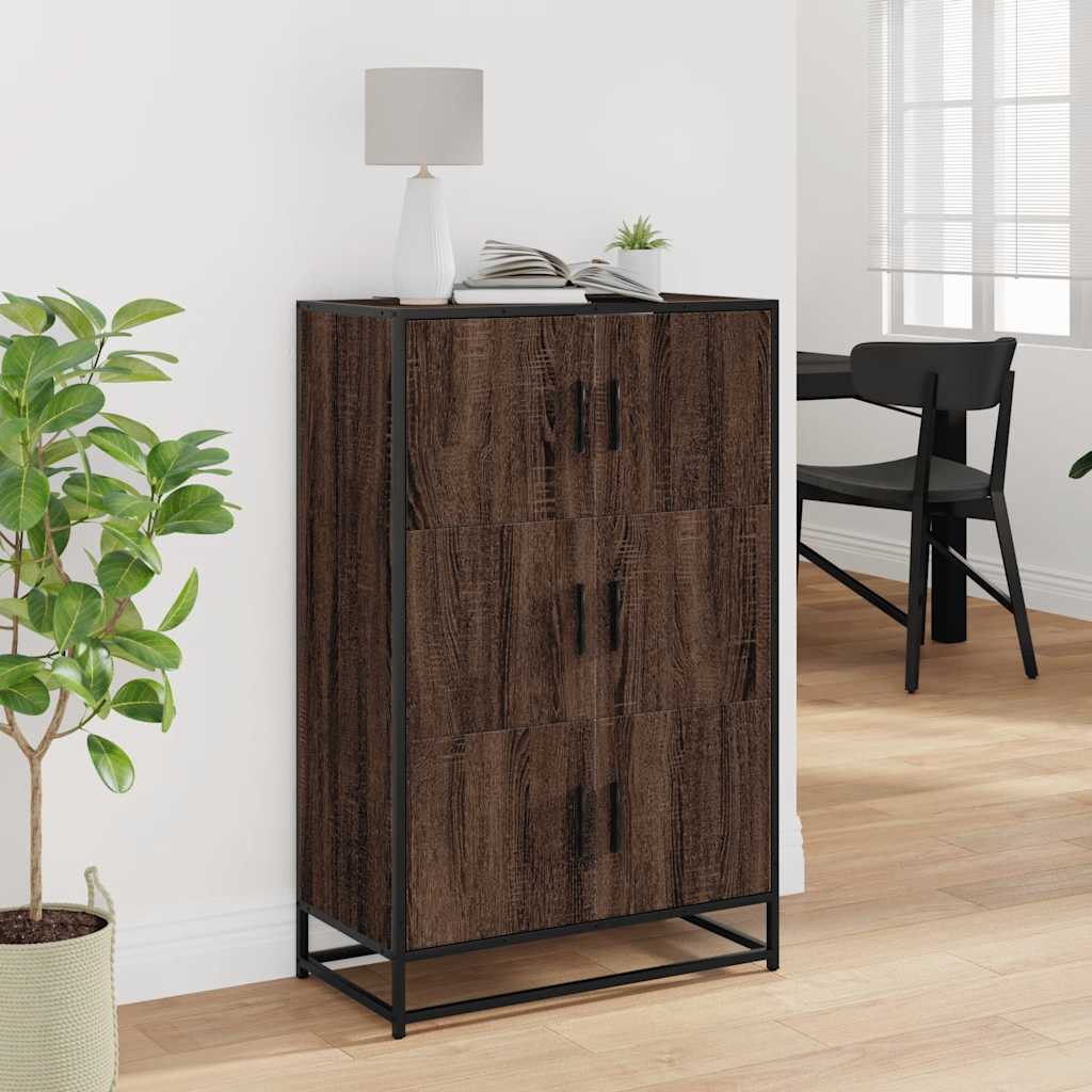 Hoge kast 68x35x106,5cm bewerkt hout en metaal bruin eikenkleur is nu te koop bij PeponiXL, paradijselijk wonen!