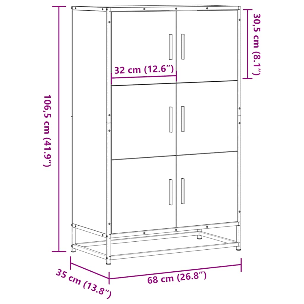 Hoge kast 68x35x106,5cm bewerkt hout en metaal bruin eikenkleur is nu te koop bij PeponiXL, paradijselijk wonen!