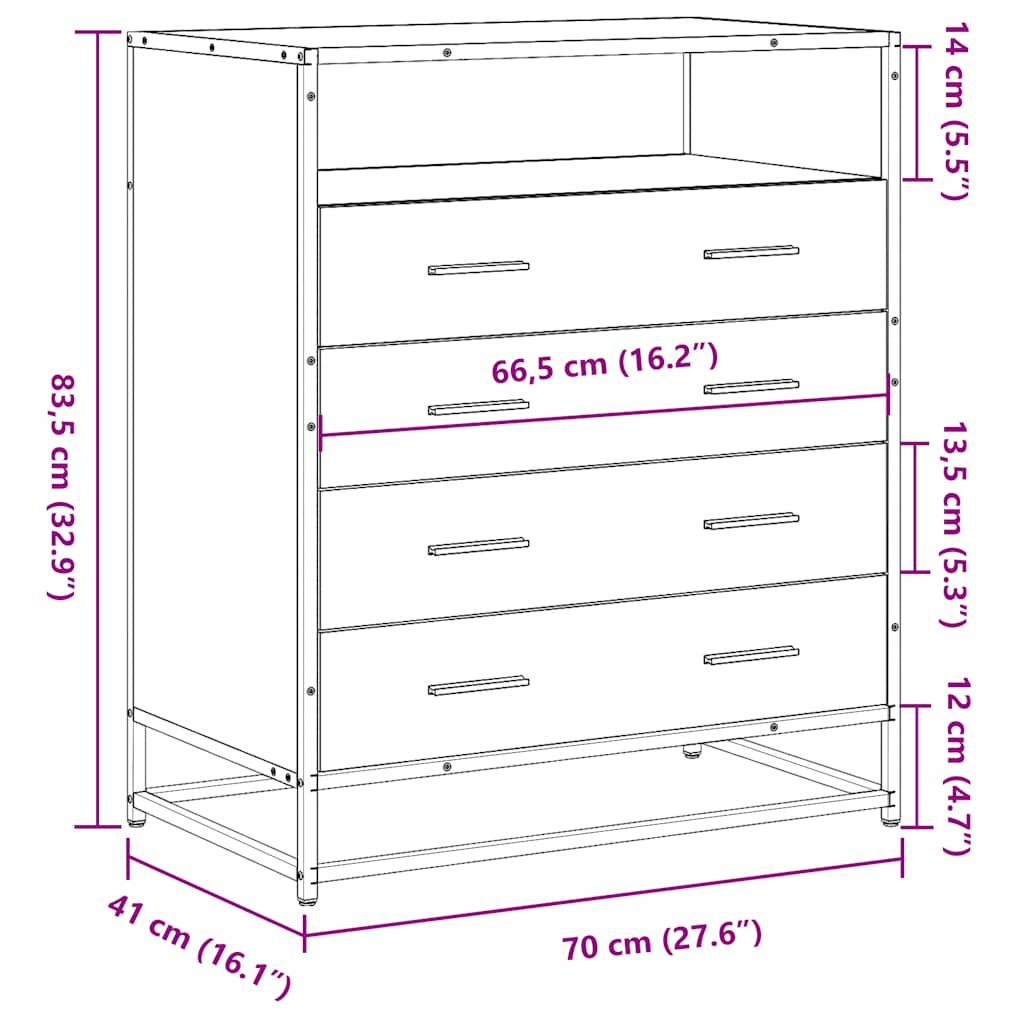 Ladekast 70x41x83,5 cm bewerkt hout grijs sonoma eikenkleurig is nu te koop bij PeponiXL, paradijselijk wonen!