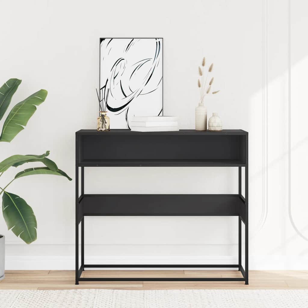 Wandtafel 90x35x80 cm bewerkt hout zwart is nu te koop bij PeponiXL, paradijselijk wonen!
