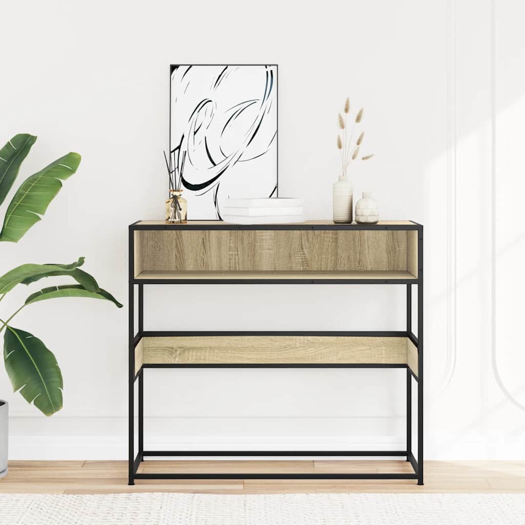 Wandtafel 90x35x80 cm bewerkt hout sonoma eikenkleurig is nu te koop bij PeponiXL, paradijselijk wonen!