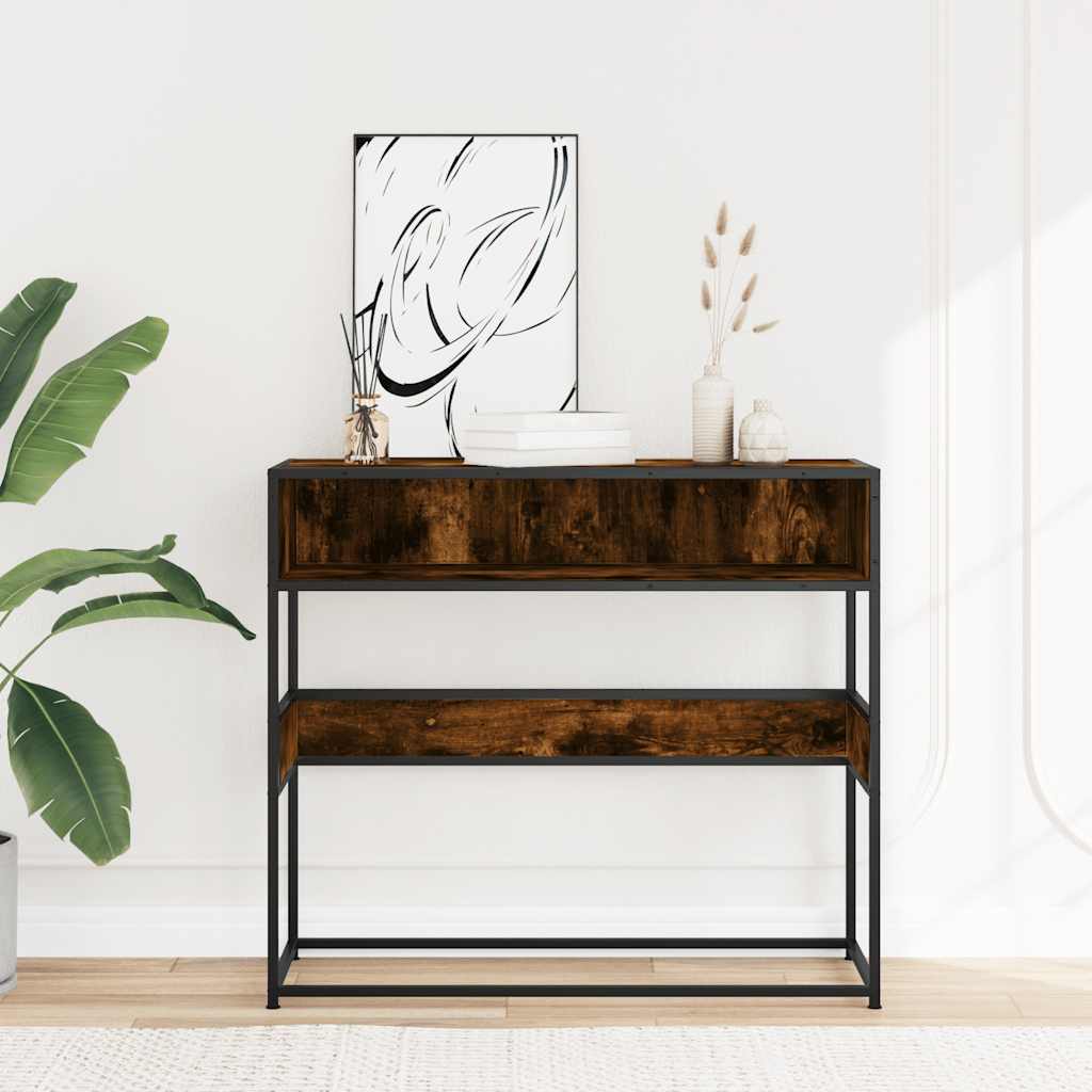 Wandtafel 90x35x80 cm bewerkt hout gerookt eikenkleurig is nu te koop bij PeponiXL, paradijselijk wonen!