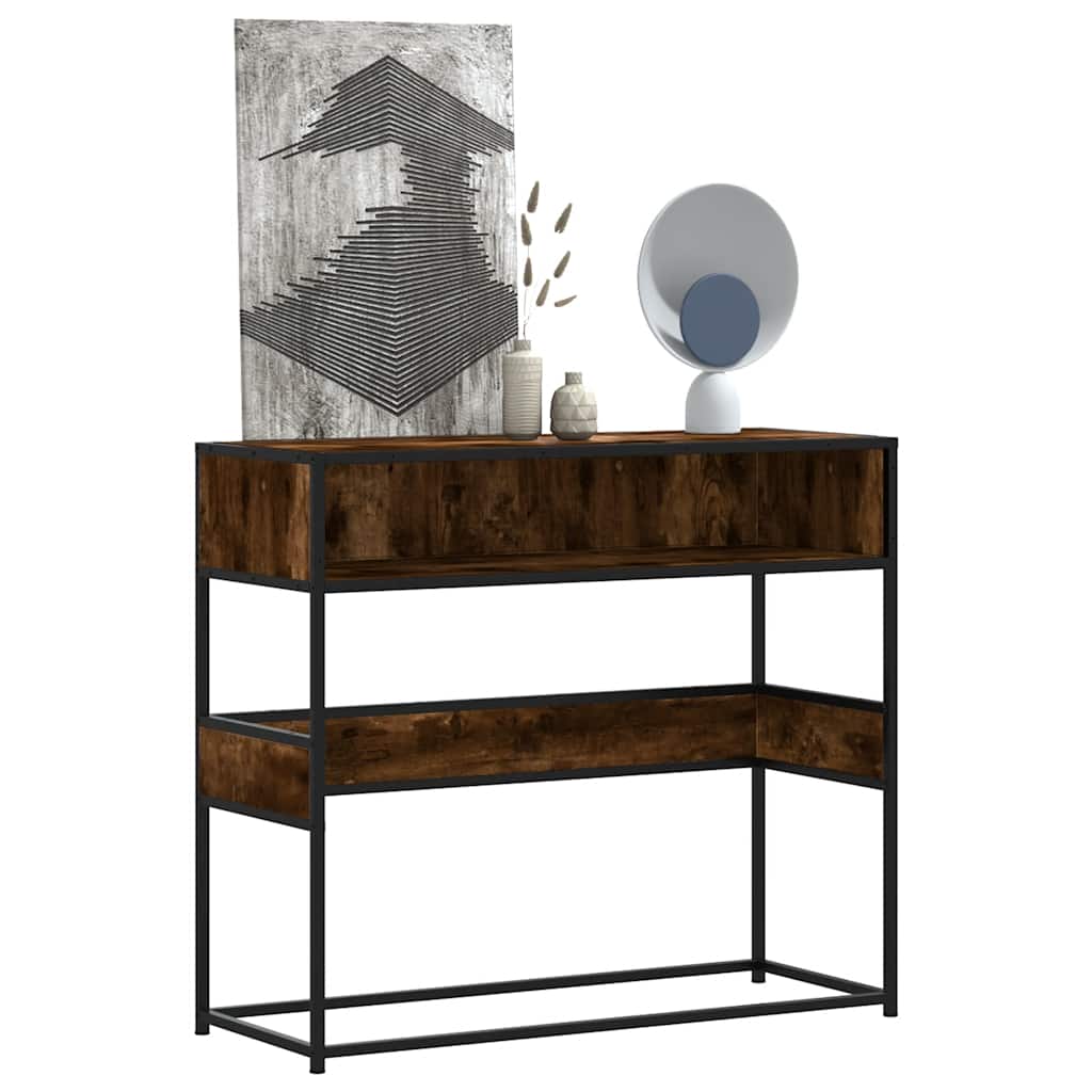 Wandtafel 90x35x80 cm bewerkt hout gerookt eikenkleurig is nu te koop bij PeponiXL, paradijselijk wonen!