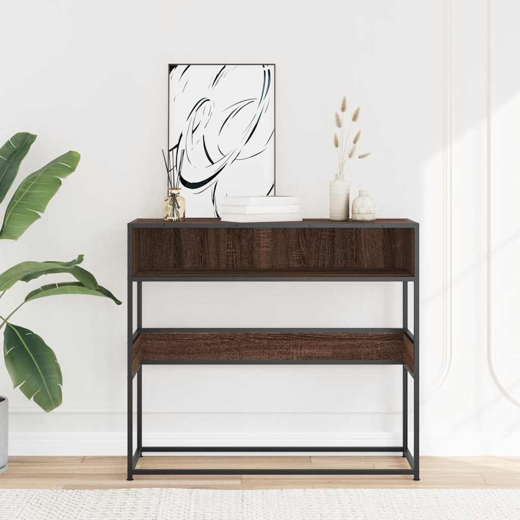 Wandtafel 90x35x80 cm bewerkt hout bruin eikenkleur is nu te koop bij PeponiXL, paradijselijk wonen!
