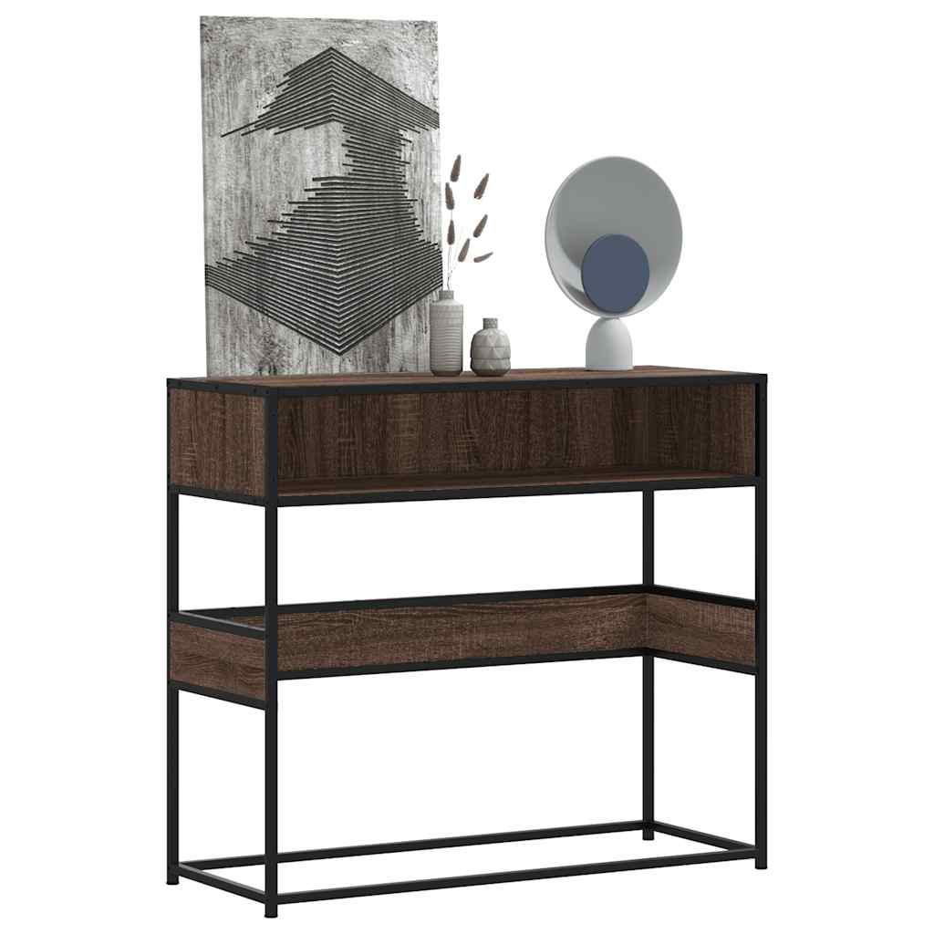 Wandtafel 90x35x80 cm bewerkt hout bruin eikenkleur is nu te koop bij PeponiXL, paradijselijk wonen!