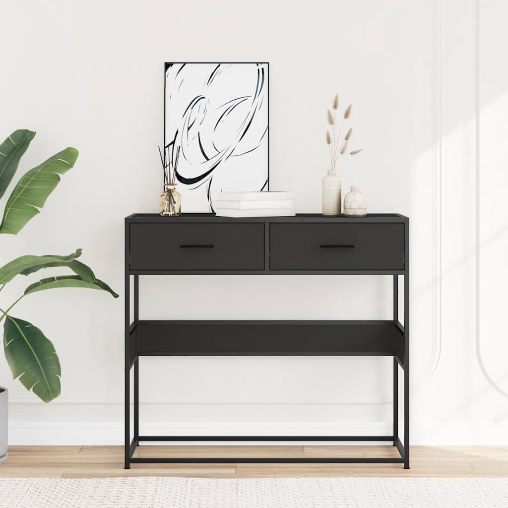 Wandtafel 90x35x80 cm bewerkt hout zwart is nu te koop bij PeponiXL, paradijselijk wonen!