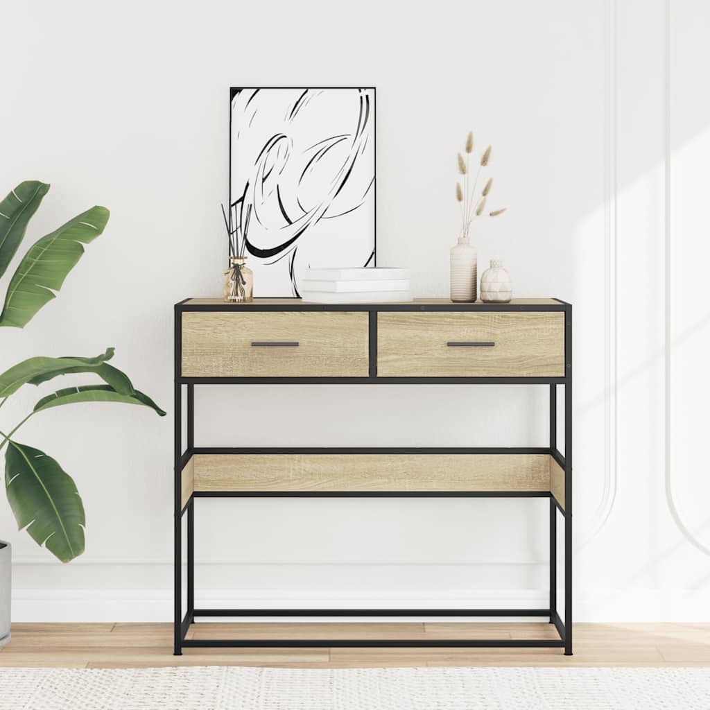 Wandtafel 90x35x80 cm bewerkt hout sonoma eikenkleurig is nu te koop bij PeponiXL, paradijselijk wonen!