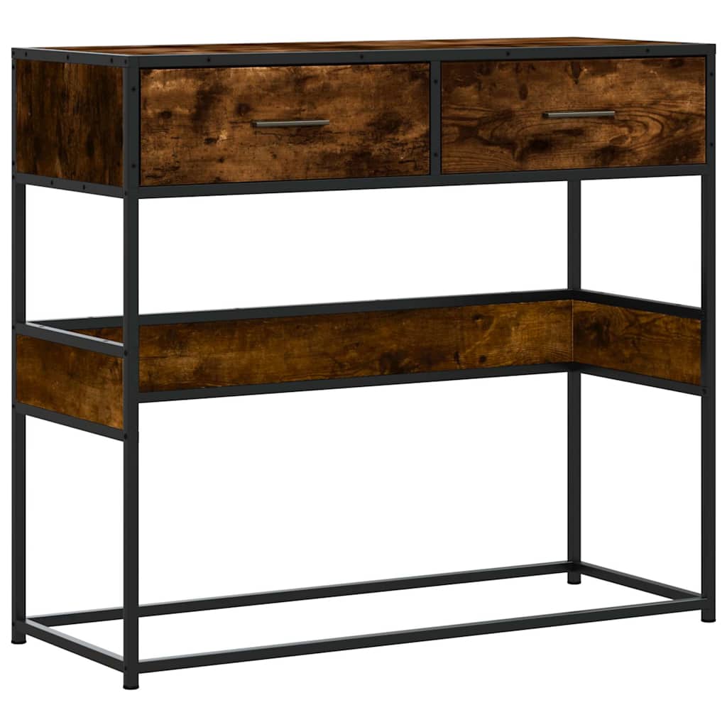 Wandtafel 90x35x80 cm bewerkt hout gerookt eikenkleurig is nu te koop bij PeponiXL, paradijselijk wonen!