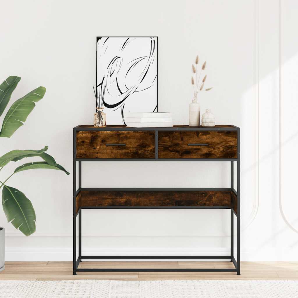 Wandtafel 90x35x80 cm bewerkt hout gerookt eikenkleurig is nu te koop bij PeponiXL, paradijselijk wonen!