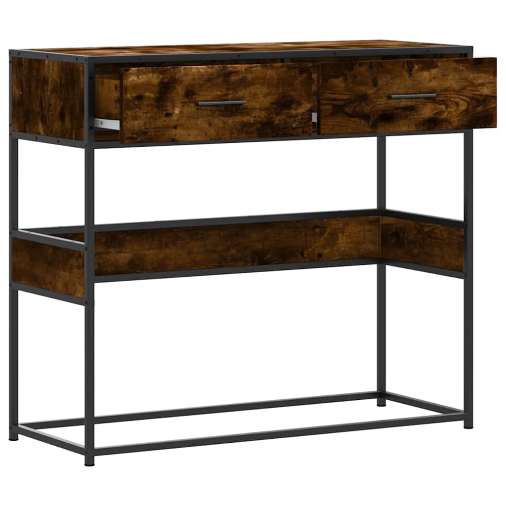 Wandtafel 90x35x80 cm bewerkt hout gerookt eikenkleurig is nu te koop bij PeponiXL, paradijselijk wonen!