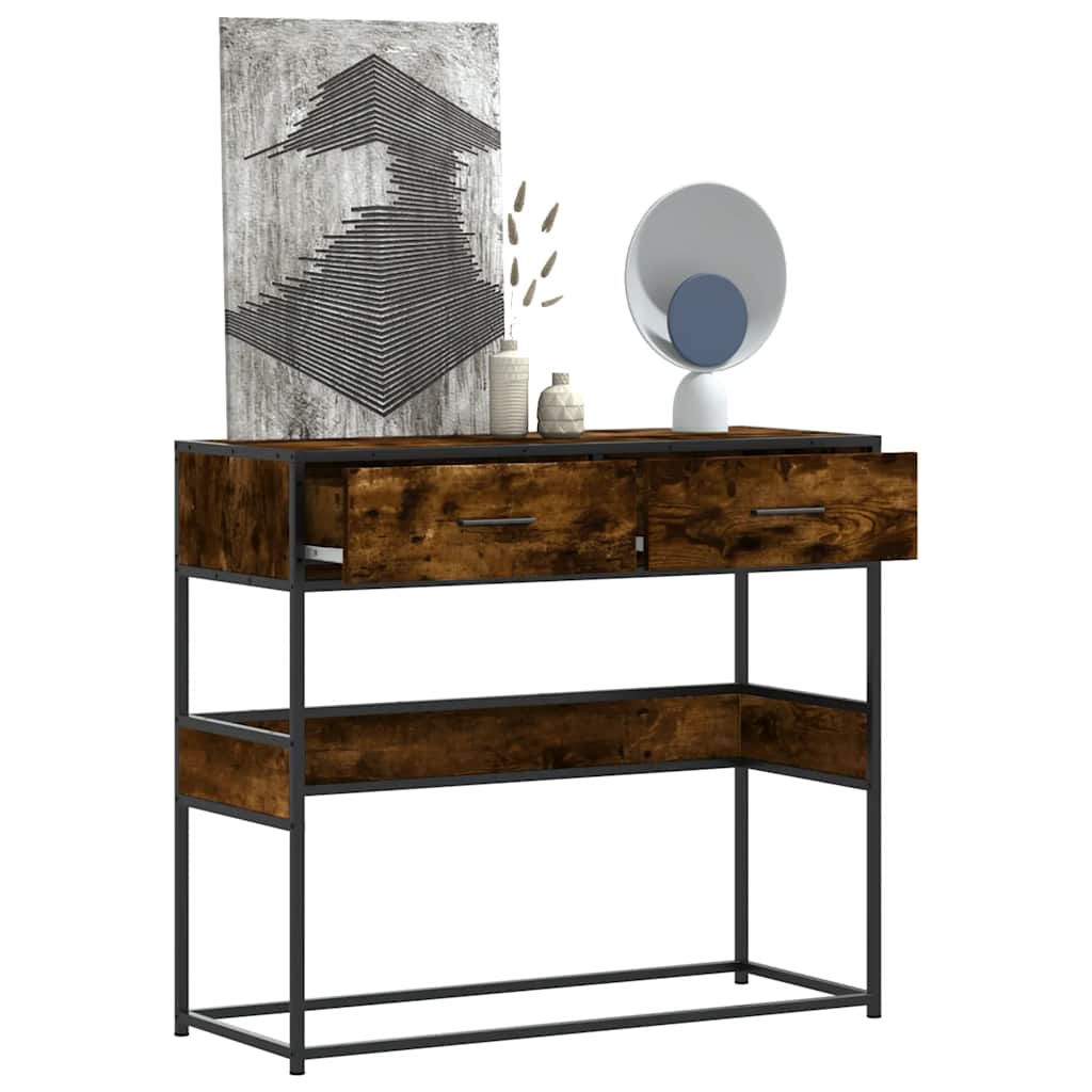 Wandtafel 90x35x80 cm bewerkt hout gerookt eikenkleurig is nu te koop bij PeponiXL, paradijselijk wonen!