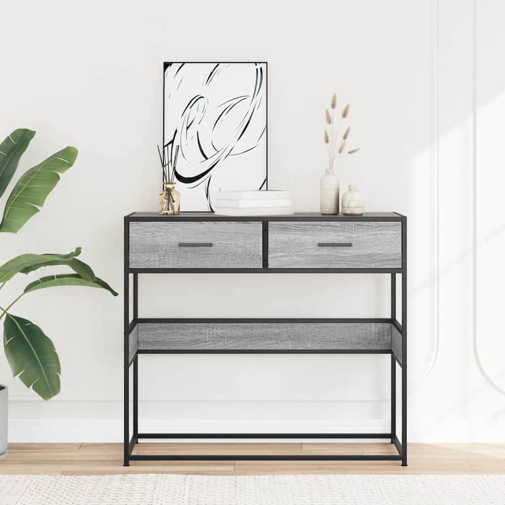 Wandtafel 90x35x80 cm bewerkt hout grijs sonoma eikenkleurig is nu te koop bij PeponiXL, paradijselijk wonen!