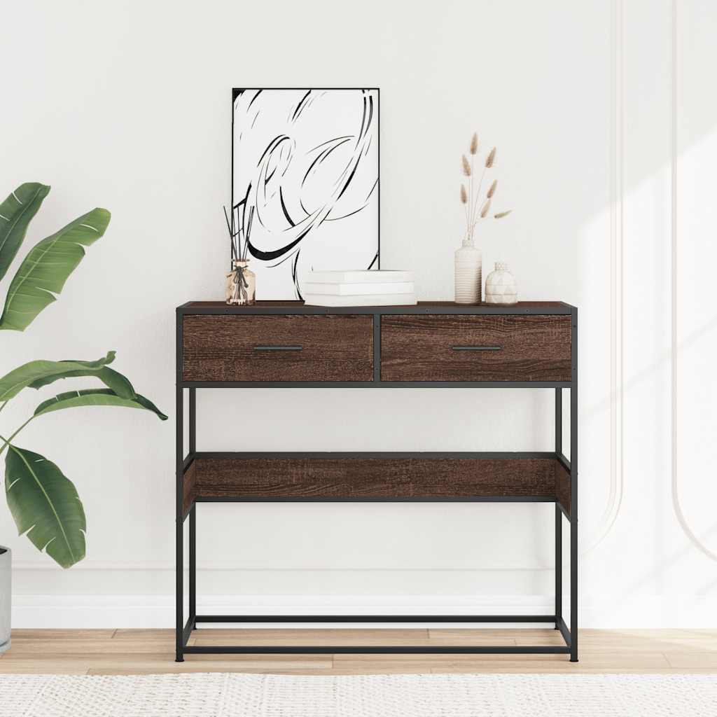Wandtafel 90x35x80 cm bewerkt hout bruin eikenkleur is nu te koop bij PeponiXL, paradijselijk wonen!