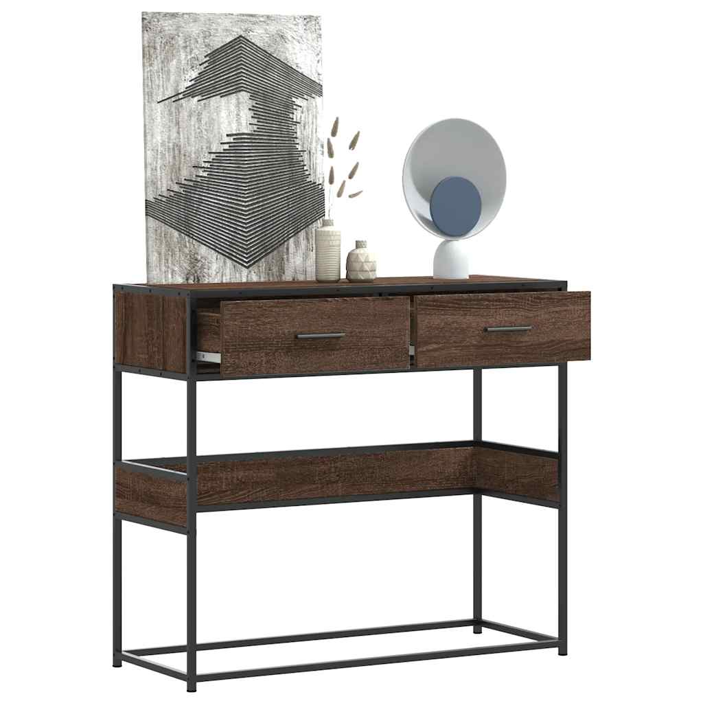 Wandtafel 90x35x80 cm bewerkt hout bruin eikenkleur is nu te koop bij PeponiXL, paradijselijk wonen!