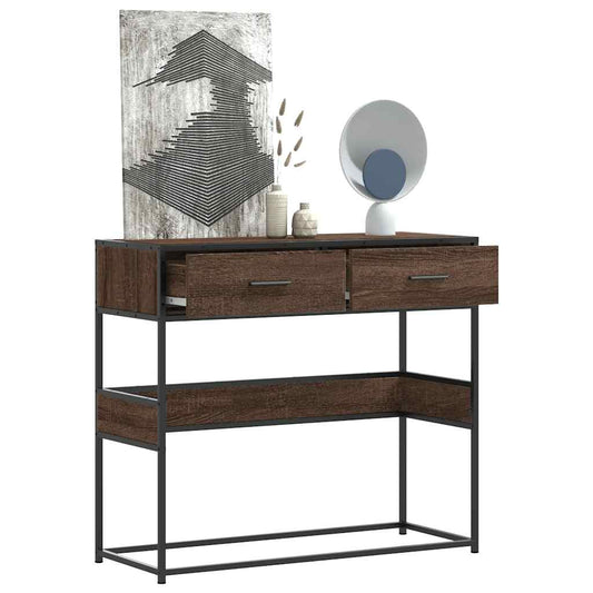 Wandtafel 90x35x80 cm bewerkt hout bruin eikenkleur is nu te koop bij PeponiXL, paradijselijk wonen!