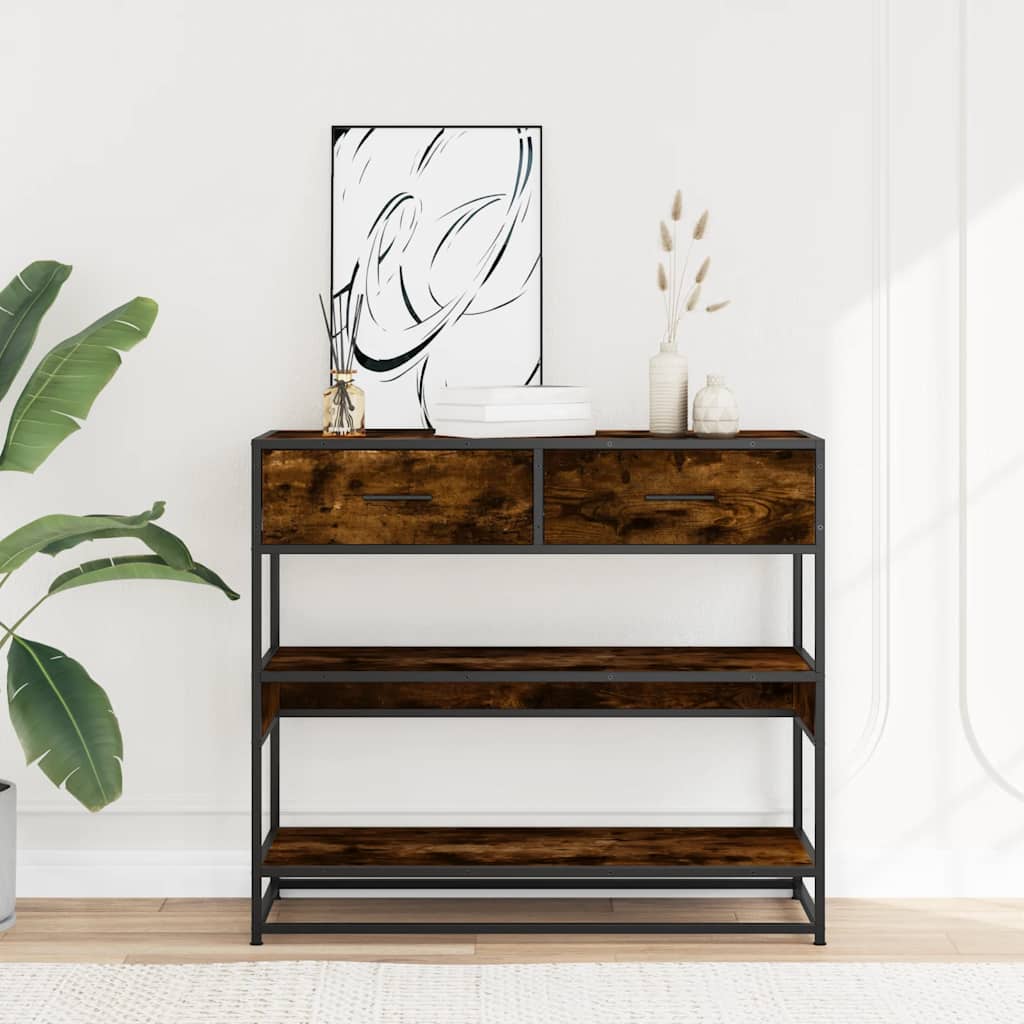 Wandtafel 90x35x80 cm bewerkt hout gerookt eikenkleurig is nu te koop bij PeponiXL, paradijselijk wonen!