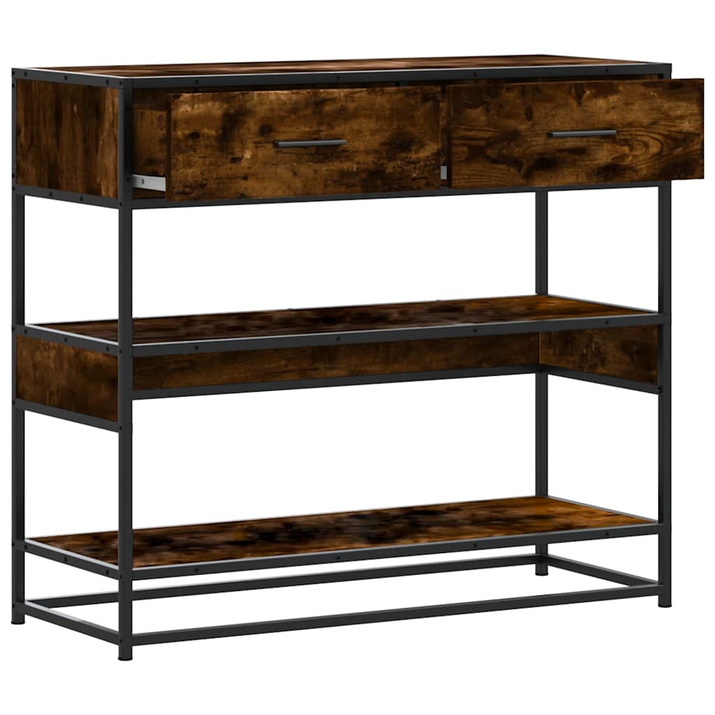 Wandtafel 90x35x80 cm bewerkt hout gerookt eikenkleurig is nu te koop bij PeponiXL, paradijselijk wonen!