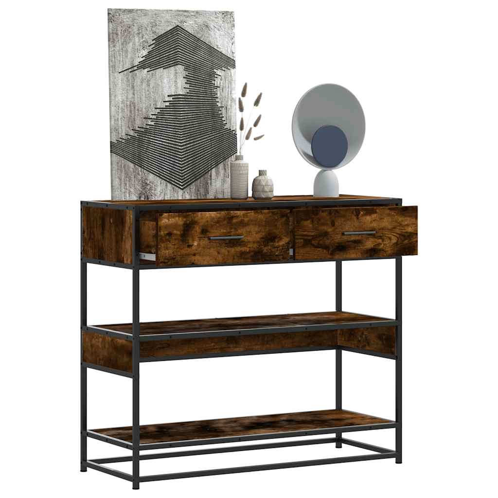 Wandtafel 90x35x80 cm bewerkt hout gerookt eikenkleurig is nu te koop bij PeponiXL, paradijselijk wonen!