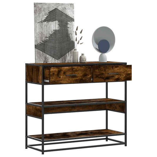Wandtafel 90x35x80 cm bewerkt hout gerookt eikenkleurig is nu te koop bij PeponiXL, paradijselijk wonen!
