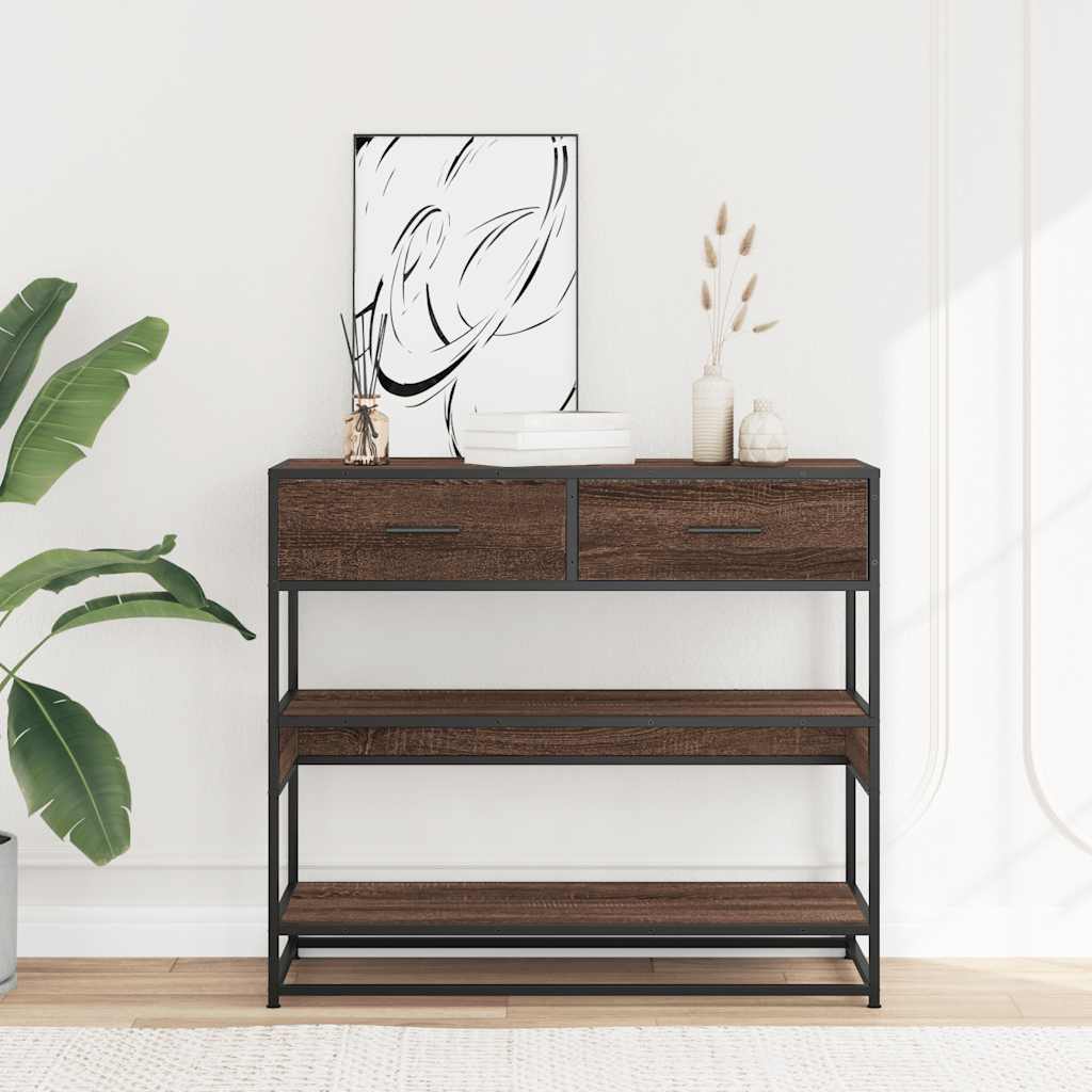 Wandtafel 90x35x80 cm bewerkt hout bruin eikenkleur is nu te koop bij PeponiXL, paradijselijk wonen!