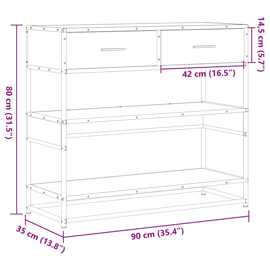Wandtafel 90x35x80 cm bewerkt hout bruin eikenkleur is nu te koop bij PeponiXL, paradijselijk wonen!