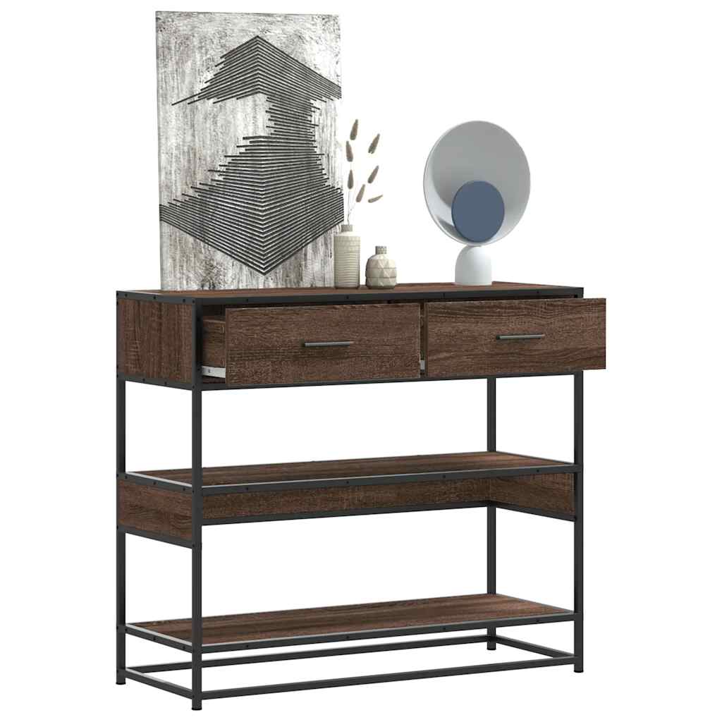Wandtafel 90x35x80 cm bewerkt hout bruin eikenkleur is nu te koop bij PeponiXL, paradijselijk wonen!