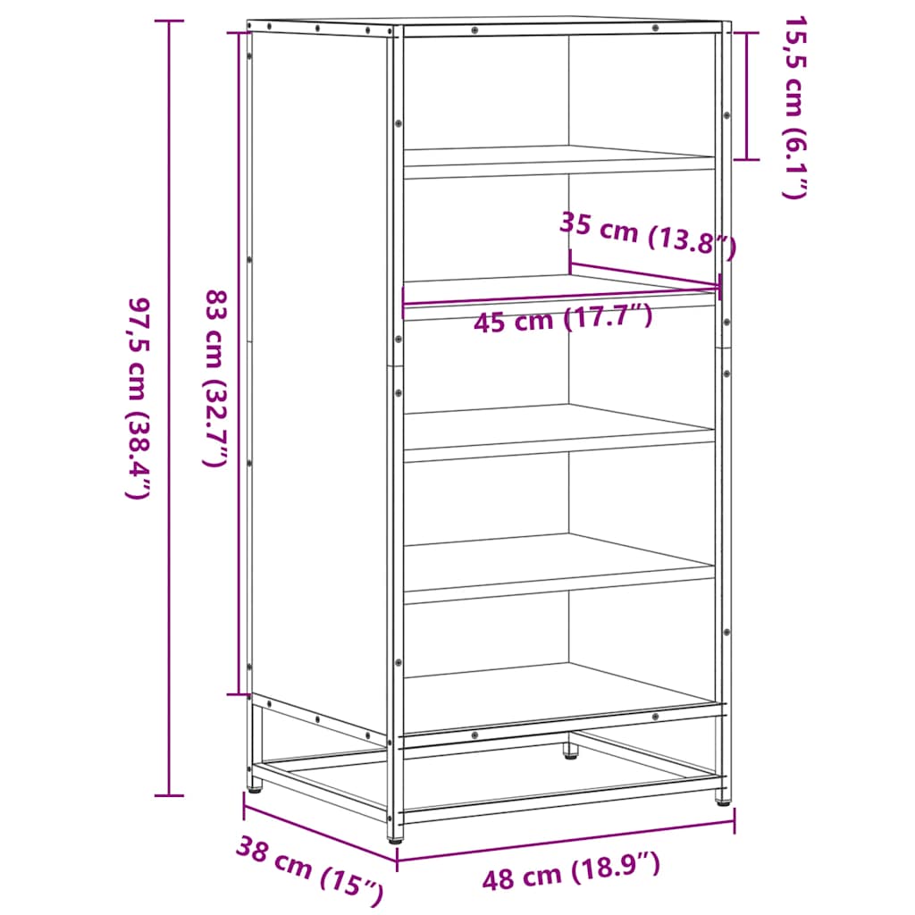 Schoenenrek 48x38x97,5 cm bewerkt hout gerookt eikenkleurig is nu te koop bij PeponiXL, paradijselijk wonen!