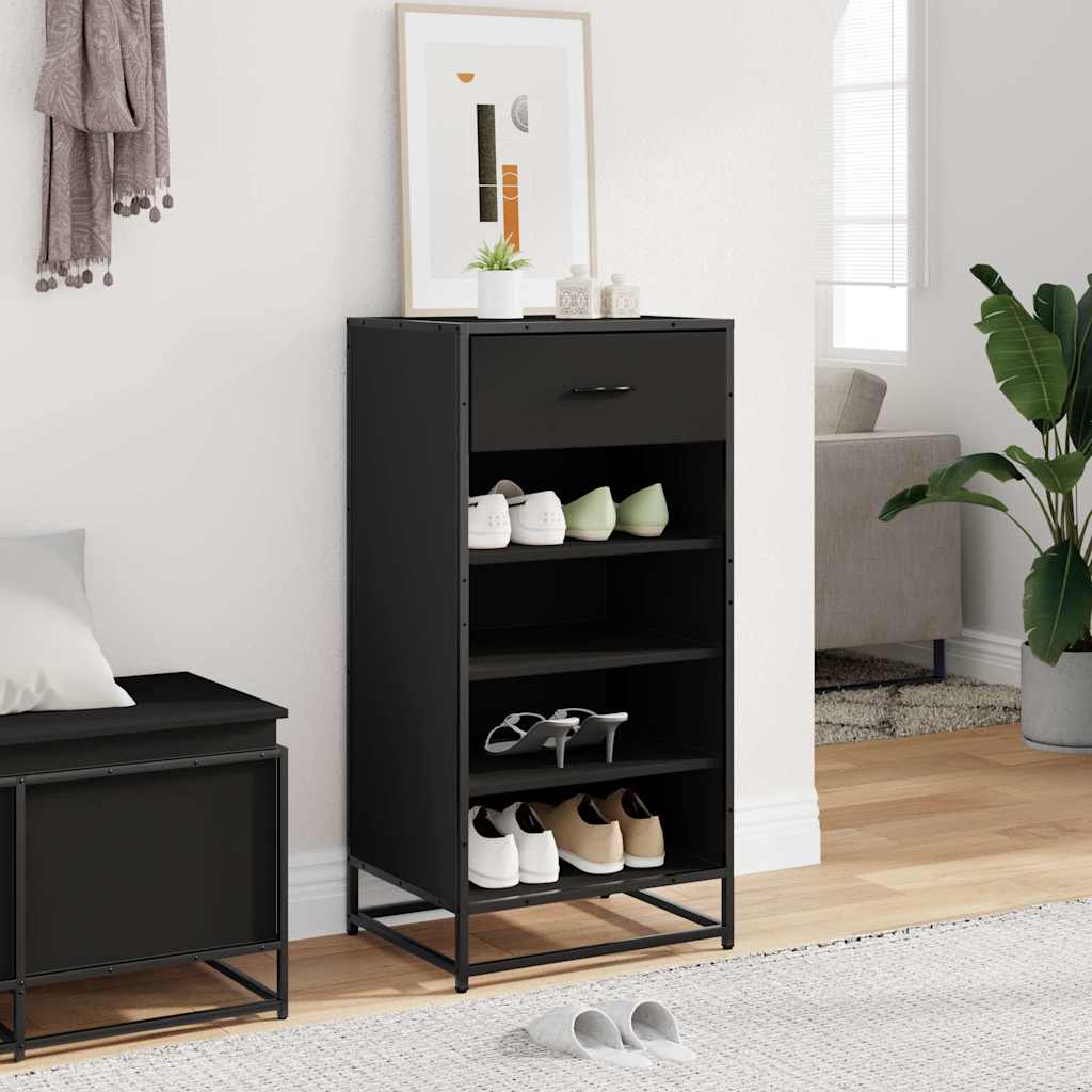 Schoenenrek 48x38x97,5 cm bewerkt hout zwart is nu te koop bij PeponiXL, paradijselijk wonen!