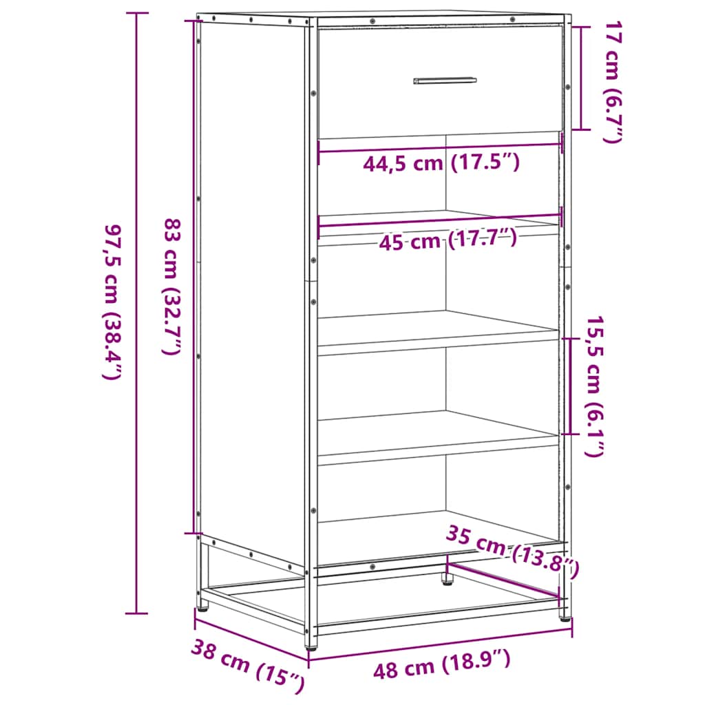 Schoenenrek 48x38x97,5 cm bewerkt hout sonoma eikenkleurig is nu te koop bij PeponiXL, paradijselijk wonen!