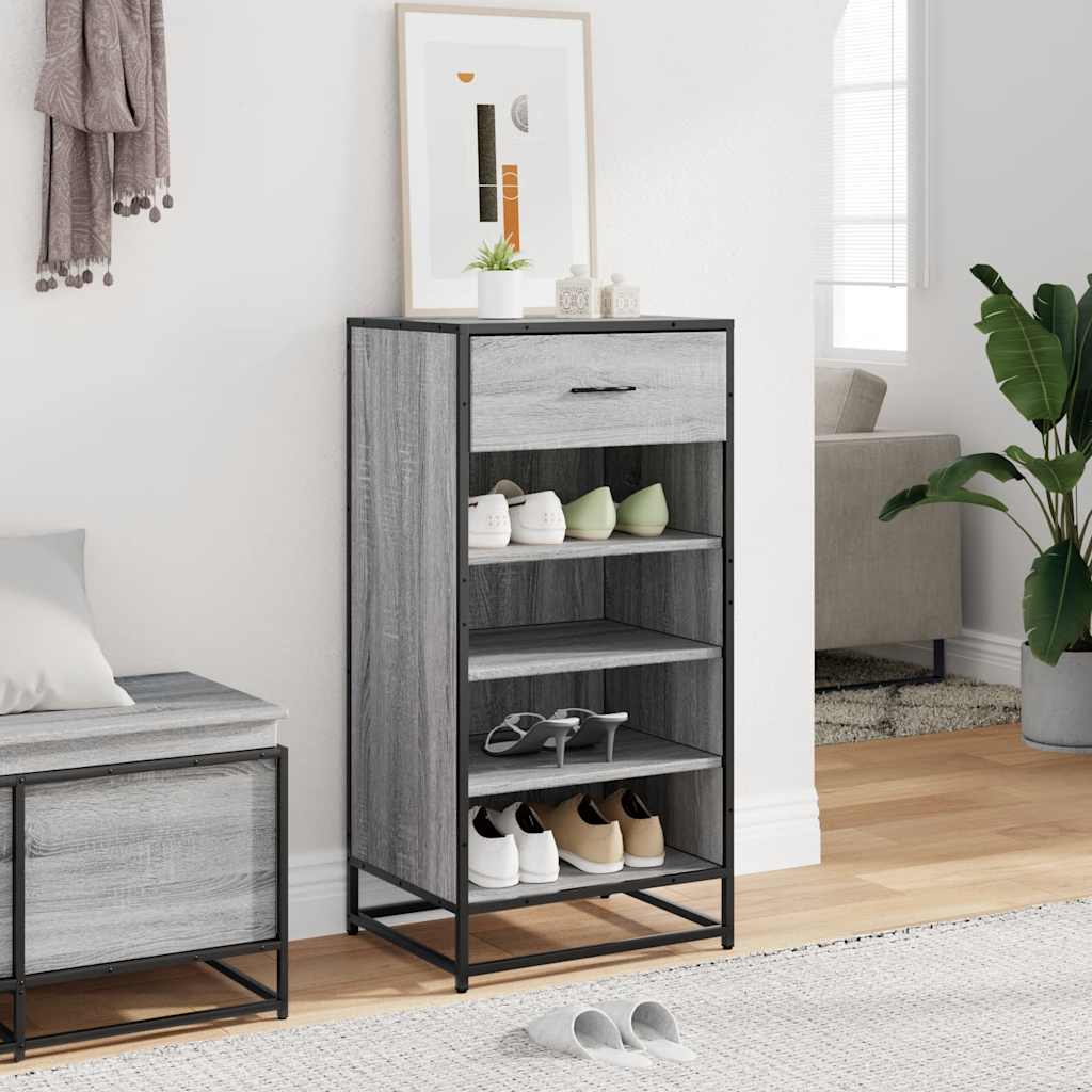 Schoenenrek 48x38x97,5 cm bewerkt hout grijs sonoma eikenkleur is nu te koop bij PeponiXL, paradijselijk wonen!