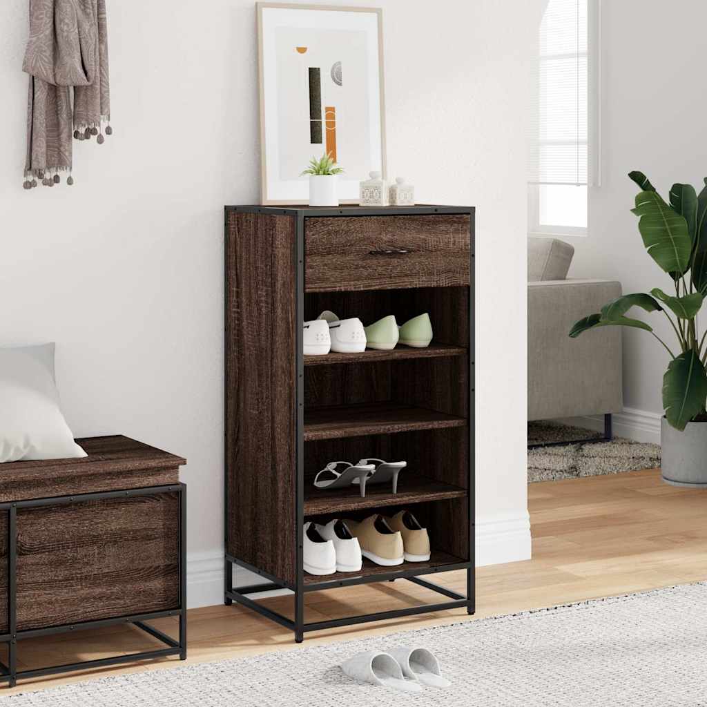 Schoenenrek 48x38x97,5 cm bewerkt hout bruin eikenkleurig is nu te koop bij PeponiXL, paradijselijk wonen!
