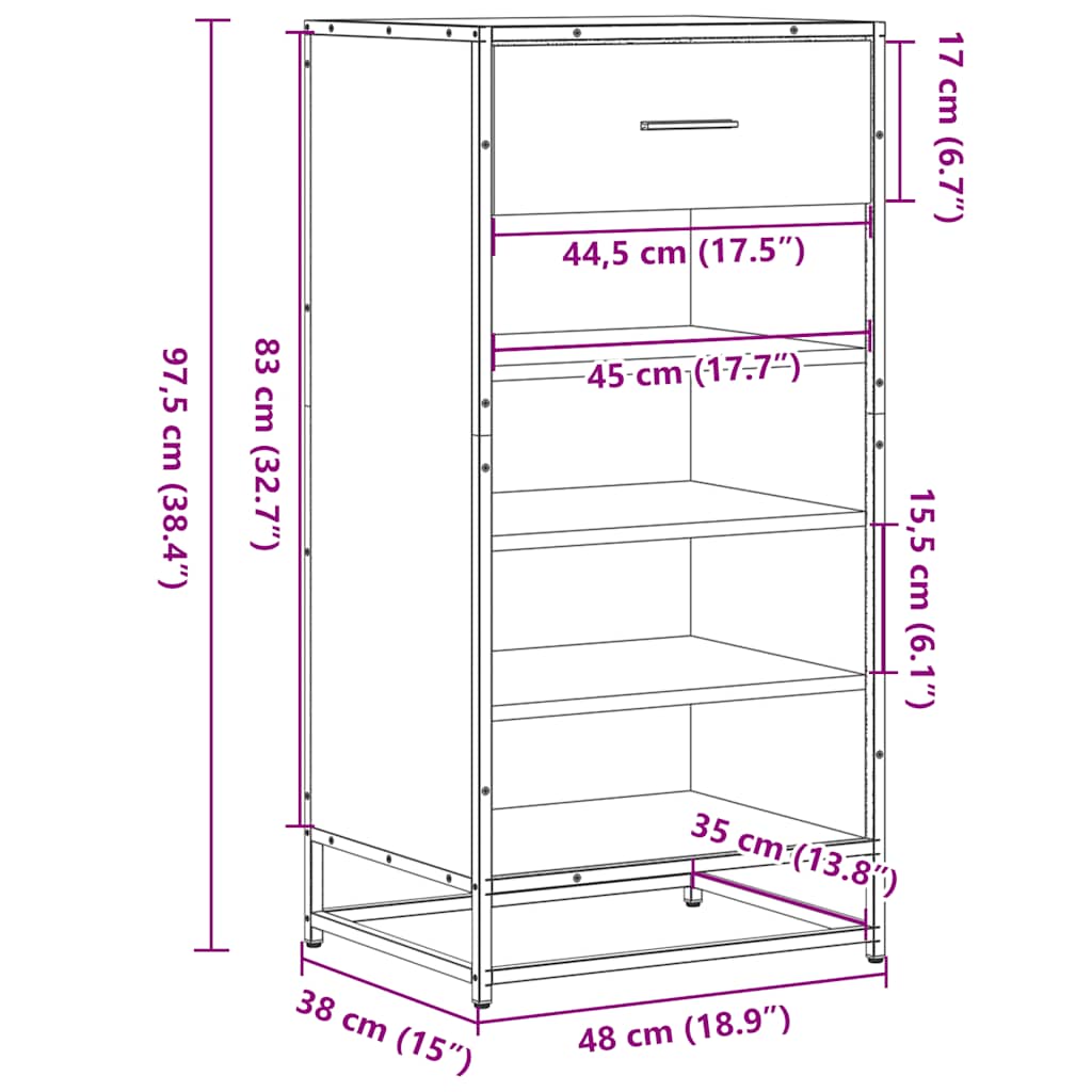Schoenenrek 48x38x97,5 cm bewerkt hout bruin eikenkleurig is nu te koop bij PeponiXL, paradijselijk wonen!