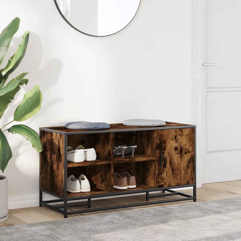 Schoenenbank 100x40x53,5cm bewerkt hout en metaal gerookt eiken is nu te koop bij PeponiXL, paradijselijk wonen!