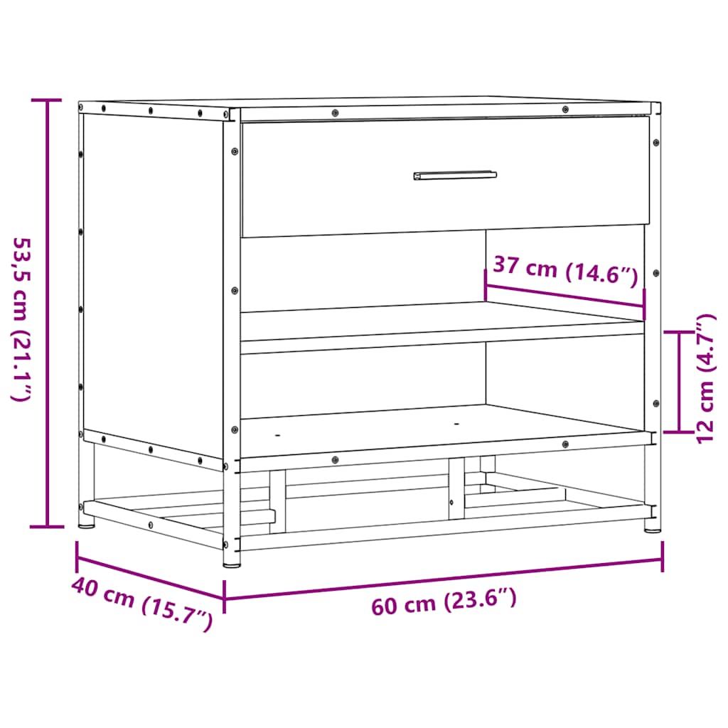 Schoenenbank 60x40x53,5 cm bewerkt hout en metaal bruin eiken is nu te koop bij PeponiXL, paradijselijk wonen!